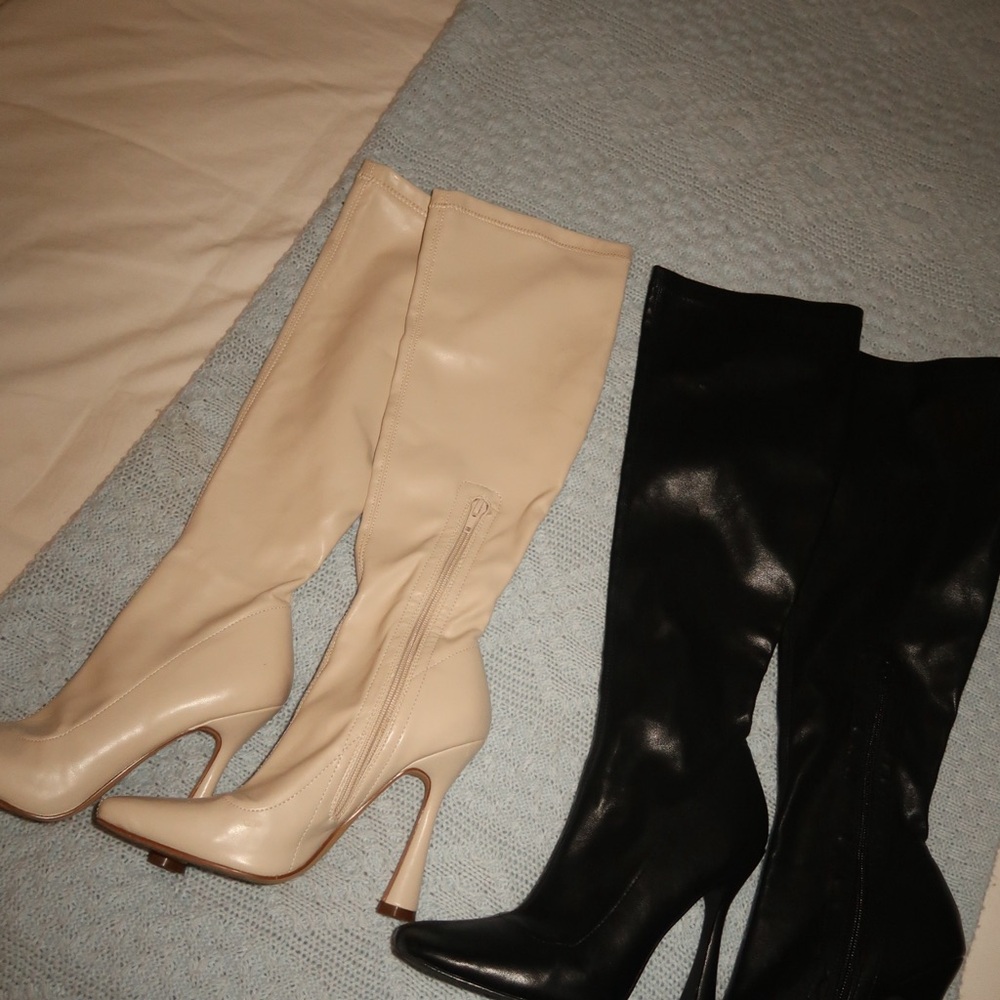 Elegant Black and Cream Knee-High Boots